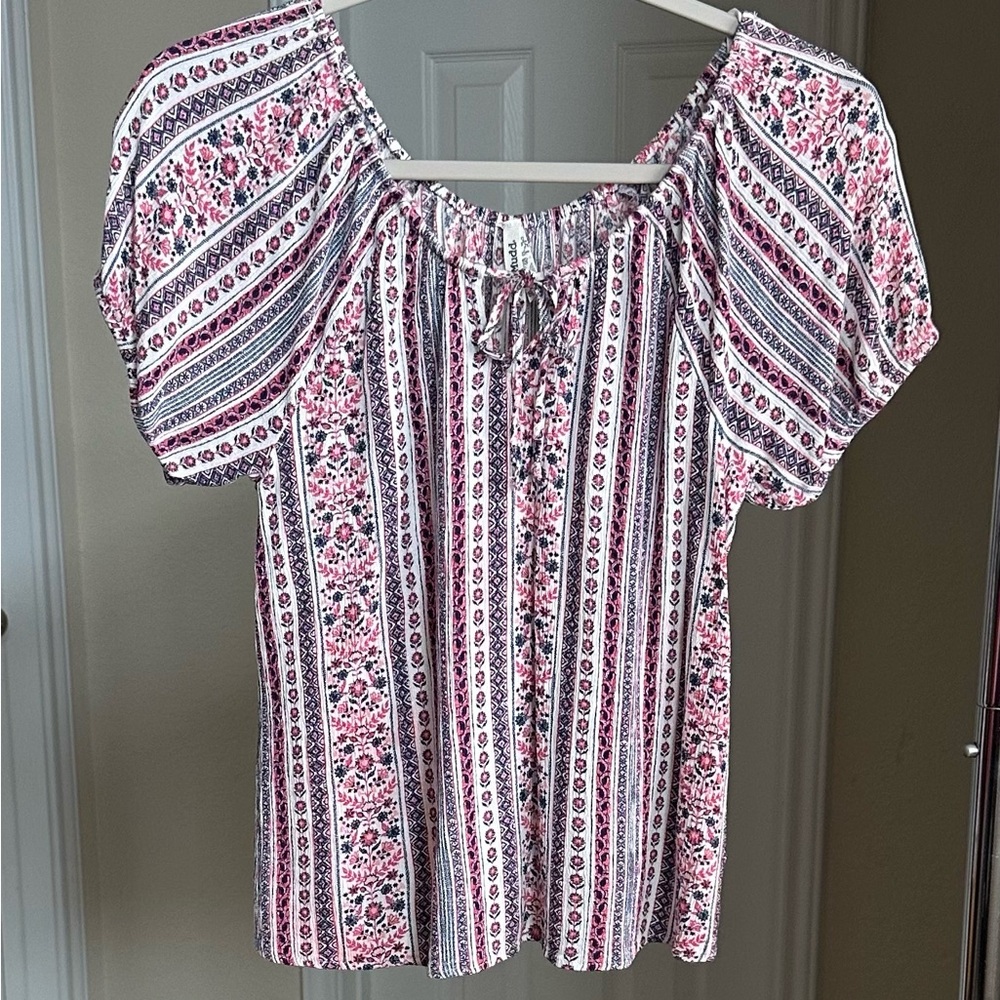 Mudd Puff Sleeve Top With Tie Front